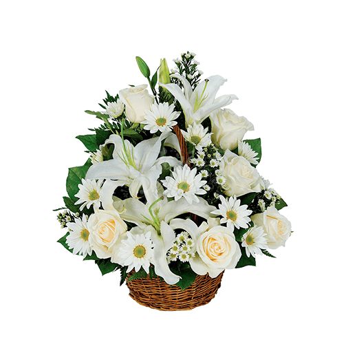 Canasta 9 liliums y 9 rosas blancas