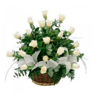 canasta de 18 rosas blancas